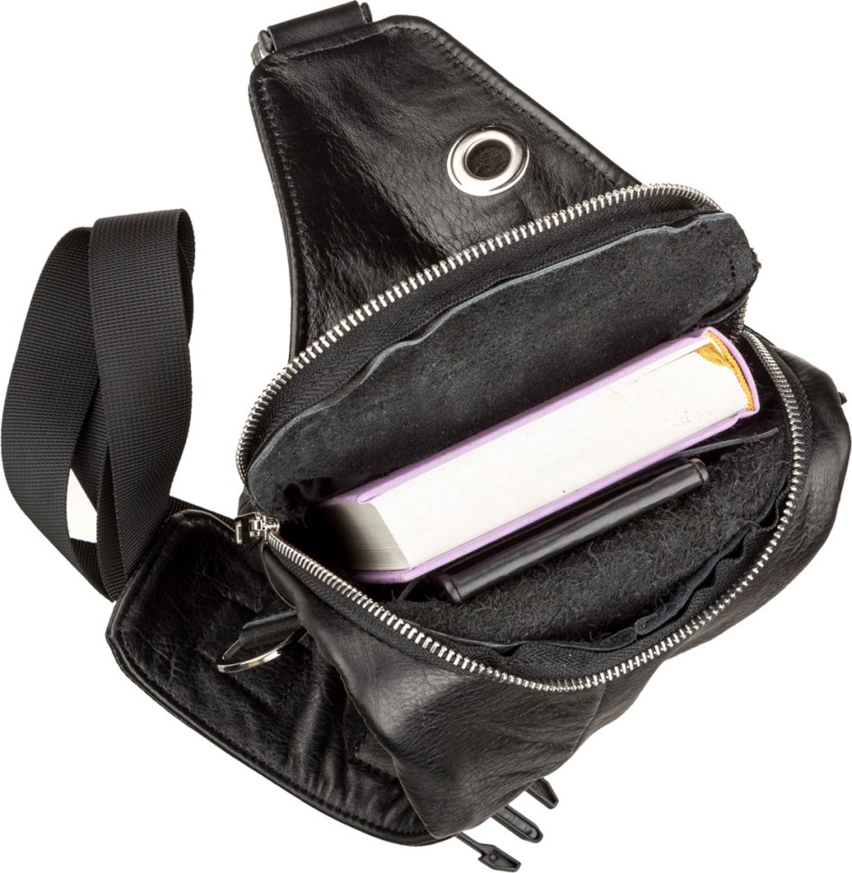 Практичная мужская сумка-рюкзак из натуральной кожи черного цвета SHVIGEL (13903)