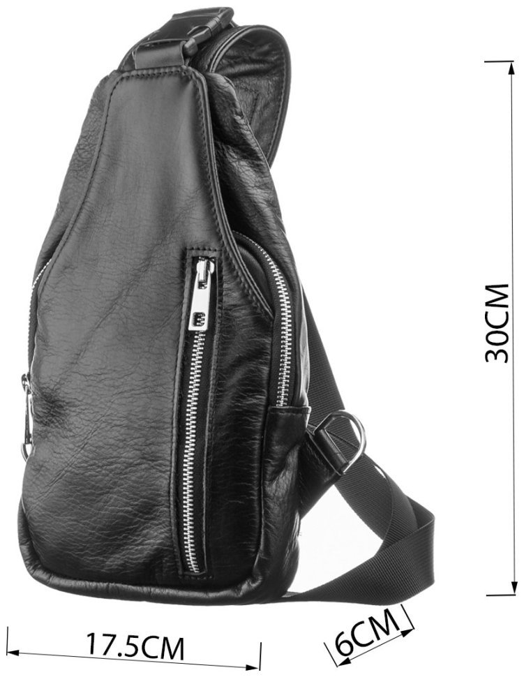 Практична чоловіча сумка-рюкзак із натуральної шкіри чорного кольору SHVIGEL (13903)