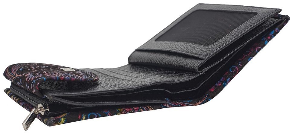 Компактный женский кошелек из натуральной кожи с узором синие цветы Desisan 81652 modnotak фото №6