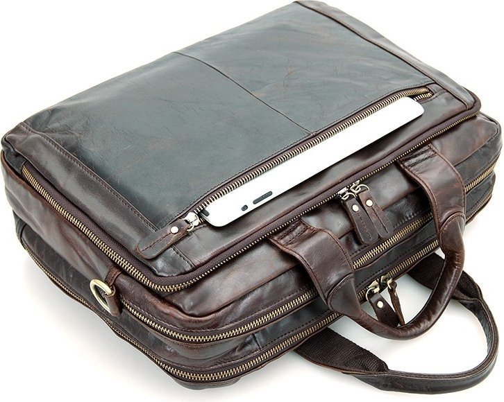 Коричнева сумка під ноутбук з натуральної шкіри з блискавичною застібкою VINTAGE STYLE (14393)