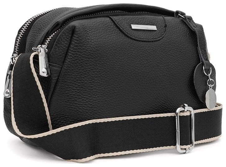 Вместительная женская сумка из фактурной кожи черного цвета Borsa Leather 91952 modnotak фото №1