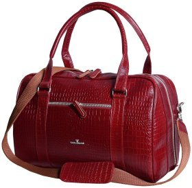 Дорожня сумка из натуральной кожи кроко в цвете бургунди Vip Collection 102352