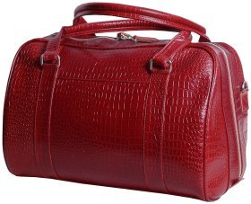 Дорожня сумка из натуральной кожи кроко в цвете бургунди Vip Collection 102352