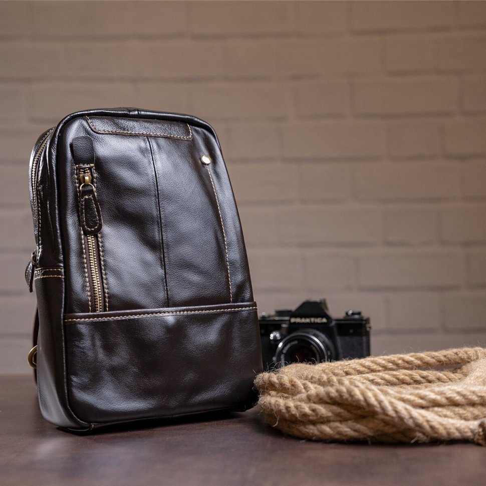 Компактная мужская сумка - рюкзак коричневого цвета VINTAGE STYLE (14785)
