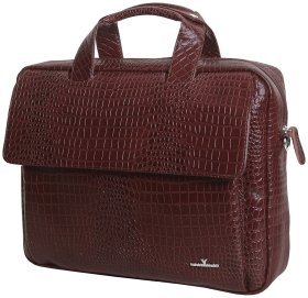 Коричневая сумка для ноутбука 15.6 дюймов из кожи кроко Vip Collection 102552