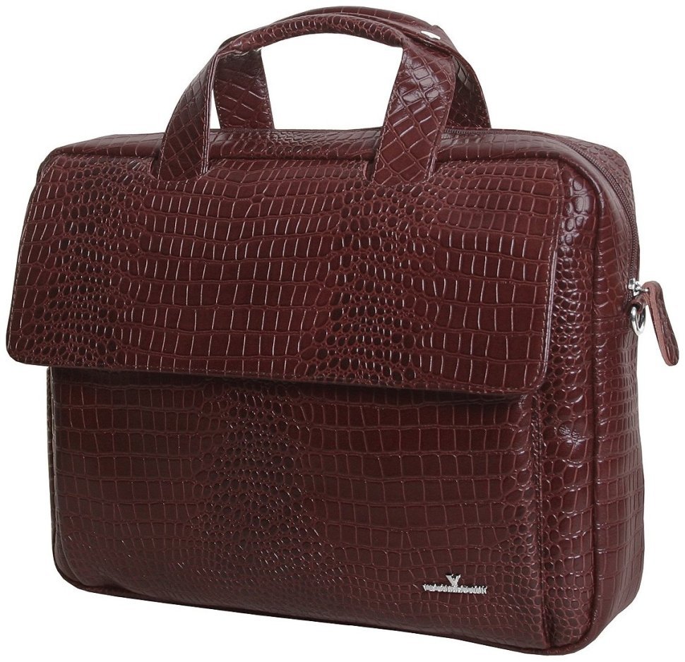 Коричневая сумка для ноутбука 15.6 дюймов из кожи кроко Vip Collection 102552 modnotak фото №2