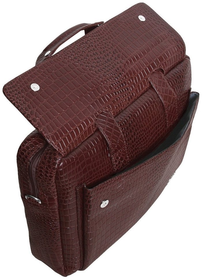 Коричневая сумка для ноутбука 15.6 дюймов из кожи кроко Vip Collection 102552 modnotak фото №6