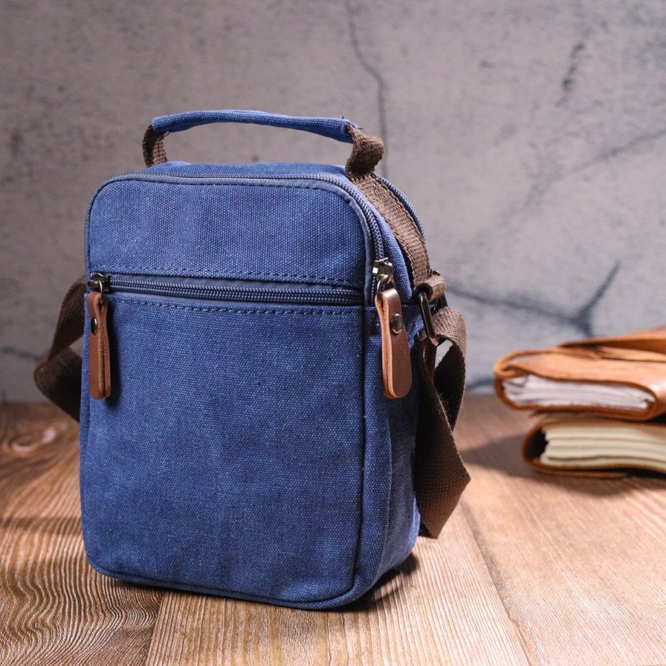 Практичная мужская сумка-барсетка из плотного текстиля синего цвета Vintage (2421246)