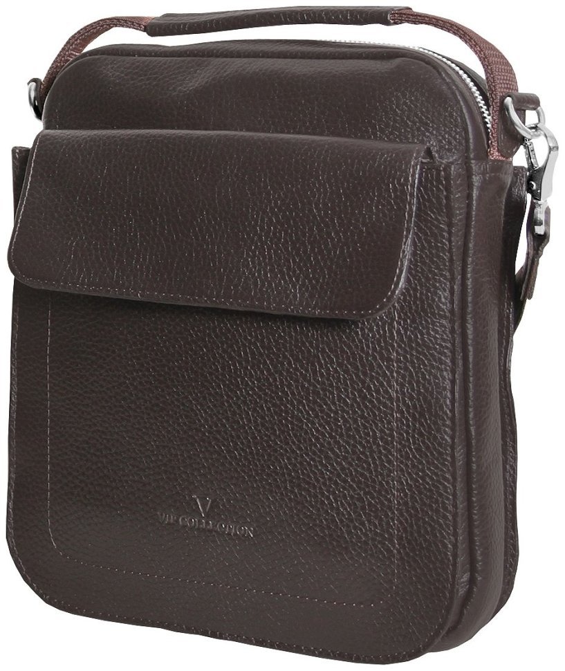 Чоловіча барсетка із фактурної шкіри коричневого кольору на магніті Vip Collection 102652 modnotak фото №1