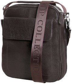 Чоловіча барсетка із фактурної шкіри коричневого кольору на магніті Vip Collection 102652