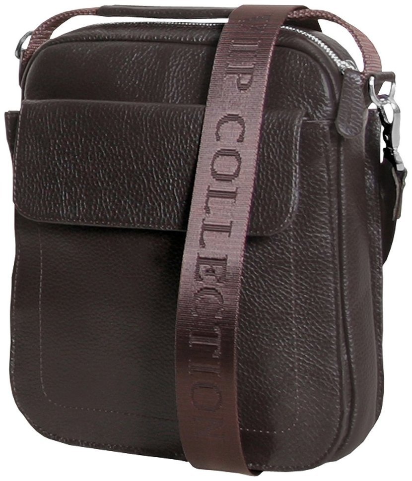 Чоловіча барсетка із фактурної шкіри коричневого кольору на магніті Vip Collection 102652 modnotak фото №2