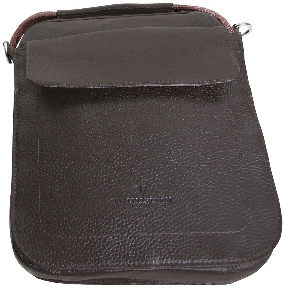 Чоловіча барсетка із фактурної шкіри коричневого кольору на магніті Vip Collection 102652 modnotak фото №3