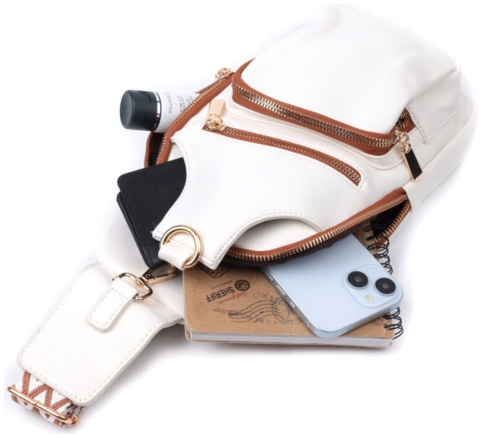Жіноча слінг-сумка зі шкірозамінника через плече Vintage 22752 Білий фото №7 Жіноча слінг-сумка зі шкірозамінника через плече Vintage 22752 Білий modnotak фото №7