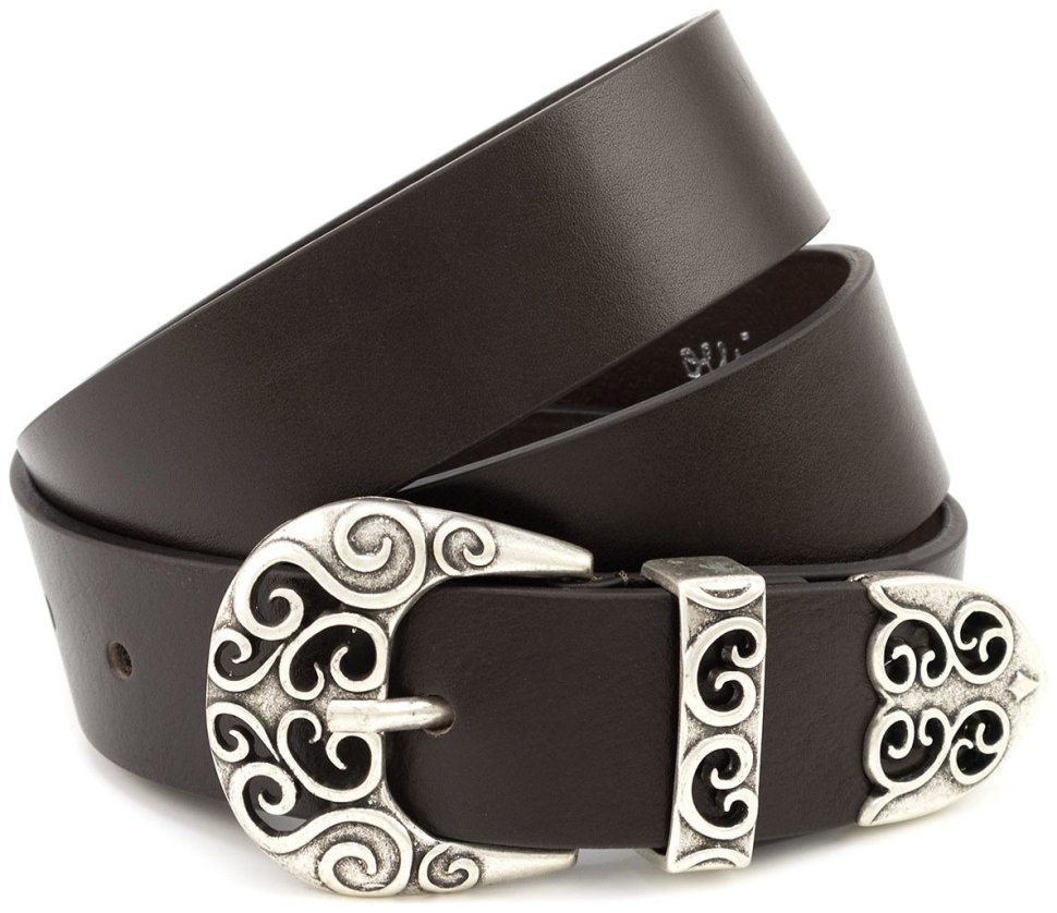 Італійський ремінь з дизайнерською пряжкою у вигляді візерунків - Gherardini 40805 Темно-коричневий modnotak фото №1