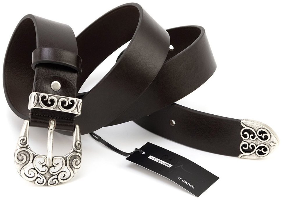 Італійський ремінь з дизайнерською пряжкою у вигляді візерунків - Gherardini 40805 Темно-коричневий modnotak фото №4