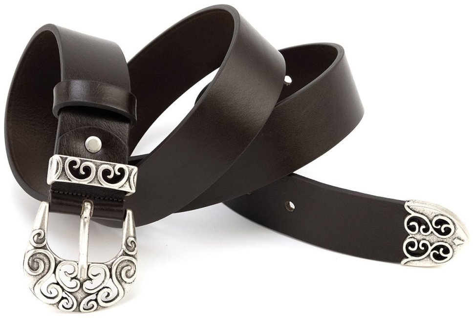 Італійський ремінь з дизайнерською пряжкою у вигляді візерунків - Gherardini 40805 Темно-коричневий modnotak фото №5