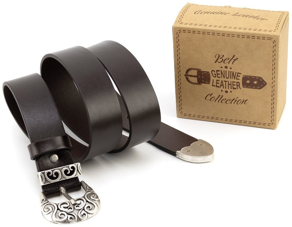 Італійський ремінь з дизайнерською пряжкою у вигляді візерунків - Gherardini 40805 Темно-коричневий modnotak фото №6