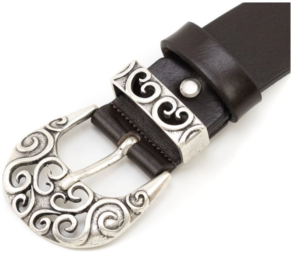 Італійський ремінь з дизайнерською пряжкою у вигляді візерунків - Gherardini 40805 Темно-коричневий modnotak фото №2