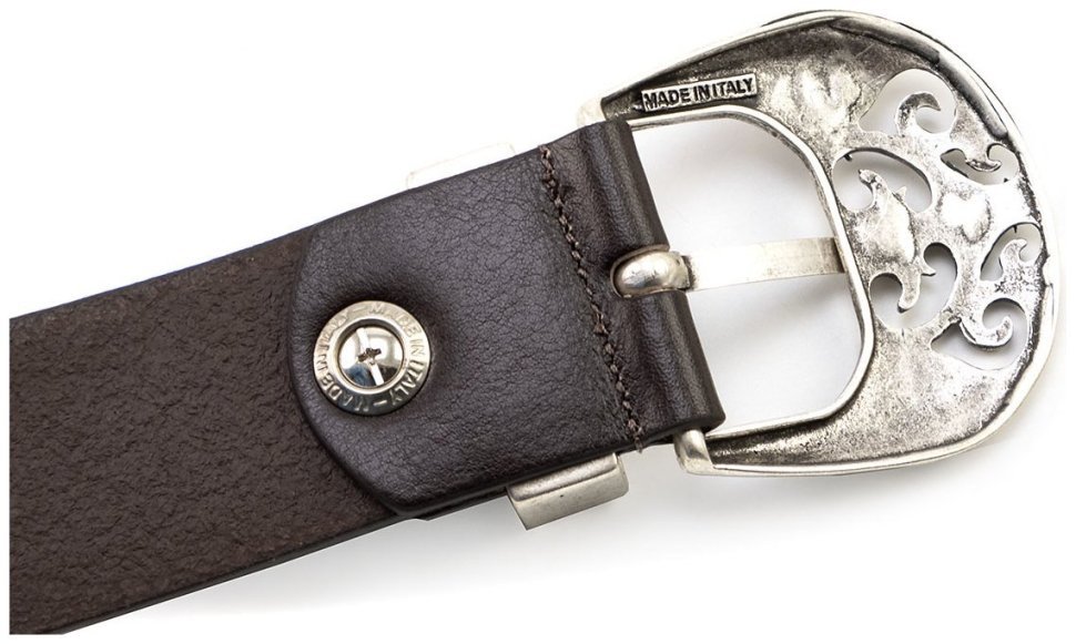 Італійський ремінь з дизайнерською пряжкою у вигляді візерунків - Gherardini 40805 Темно-коричневий modnotak фото №3