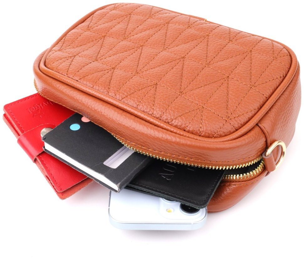 Женская стеганая сумка из натуральной кожи Vintage 103152 рыжая modnotak фото №9