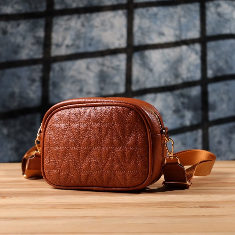 Женская стеганая сумка из натуральной кожи Vintage 103152 рыжая modnotak фото №10