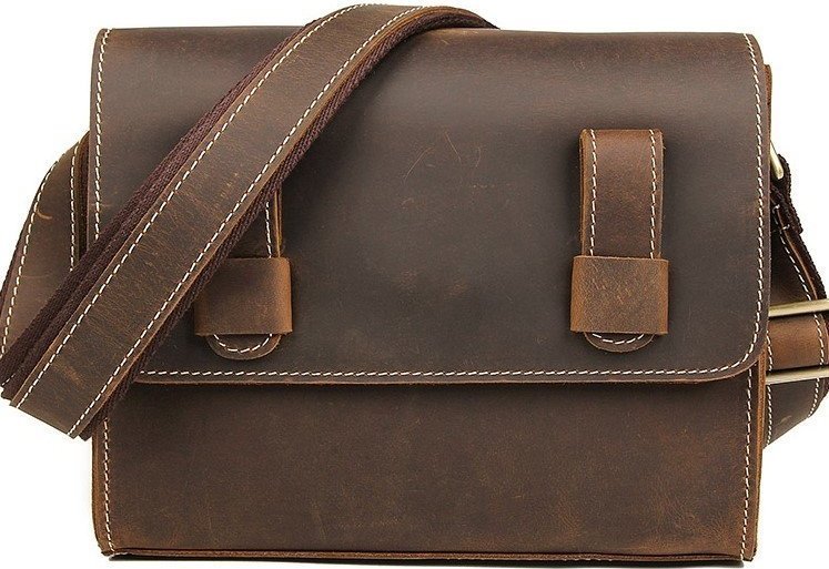 Мужская коричневая сумка - почтальонка из винтажной кожи VINTAGE STYLE (14980)