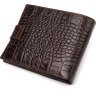 Коричневий чоловічий гаманець із натуральної фактурної шкіри з тисненням під крокодила CANPELLINI (2421788) - 2