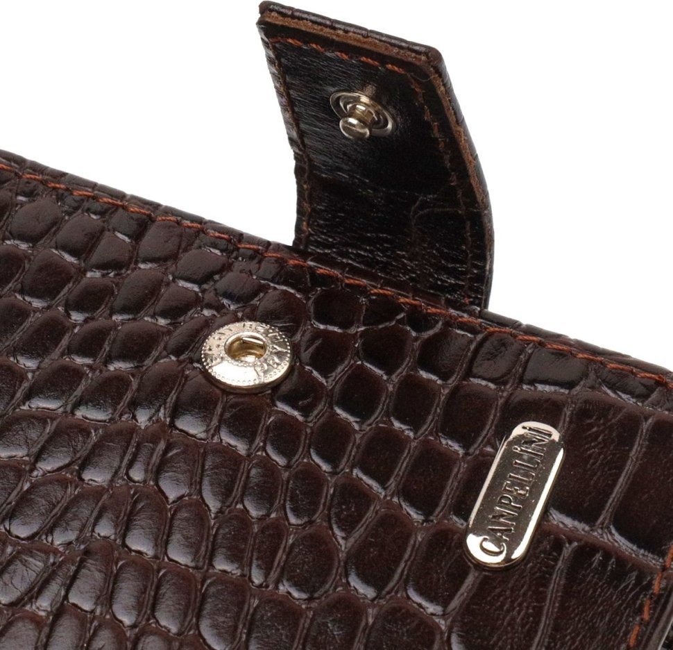Коричневий чоловічий гаманець із натуральної фактурної шкіри з тисненням під крокодила CANPELLINI (2421788)