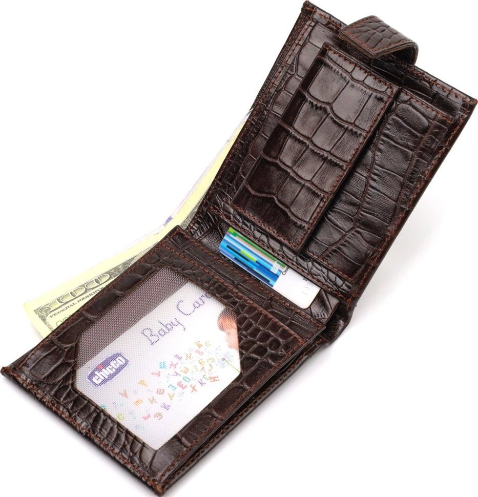 Коричневий чоловічий гаманець із натуральної фактурної шкіри з тисненням під крокодила CANPELLINI (2421788)