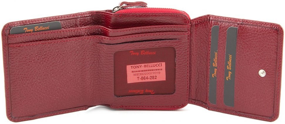 Небольшой кошелек красного цвета из итальянской кожи Tony Bellucci (10589)