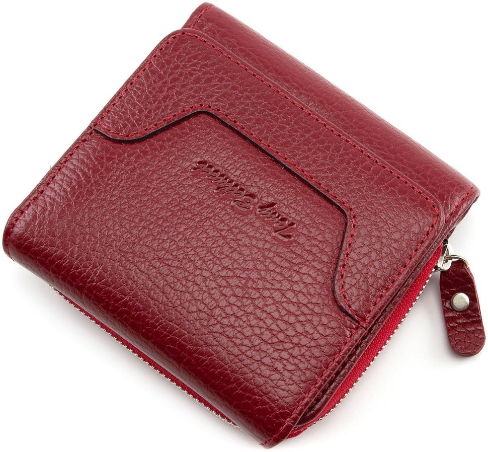 Невеликий гаманець червоного кольору з італійської шкіри Tony Bellucci (10589)