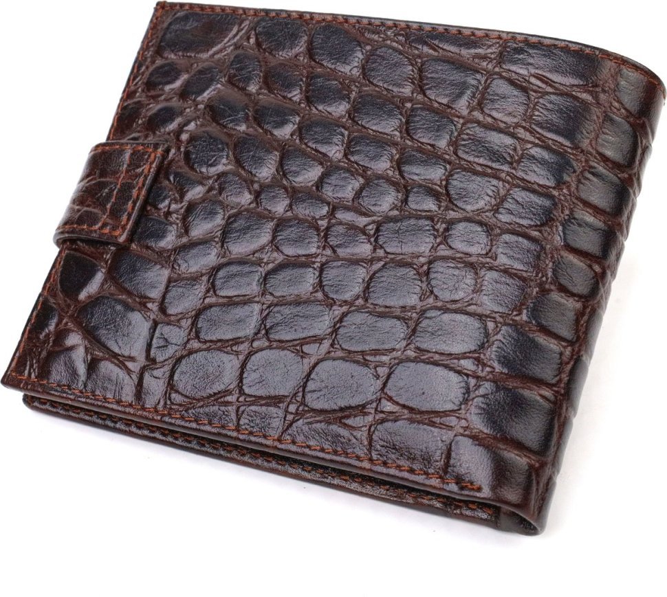 Темно-коричневе чоловіче портмоне з натуральної шкіри з тисненням під крокодила CANPELLINI (2421888)