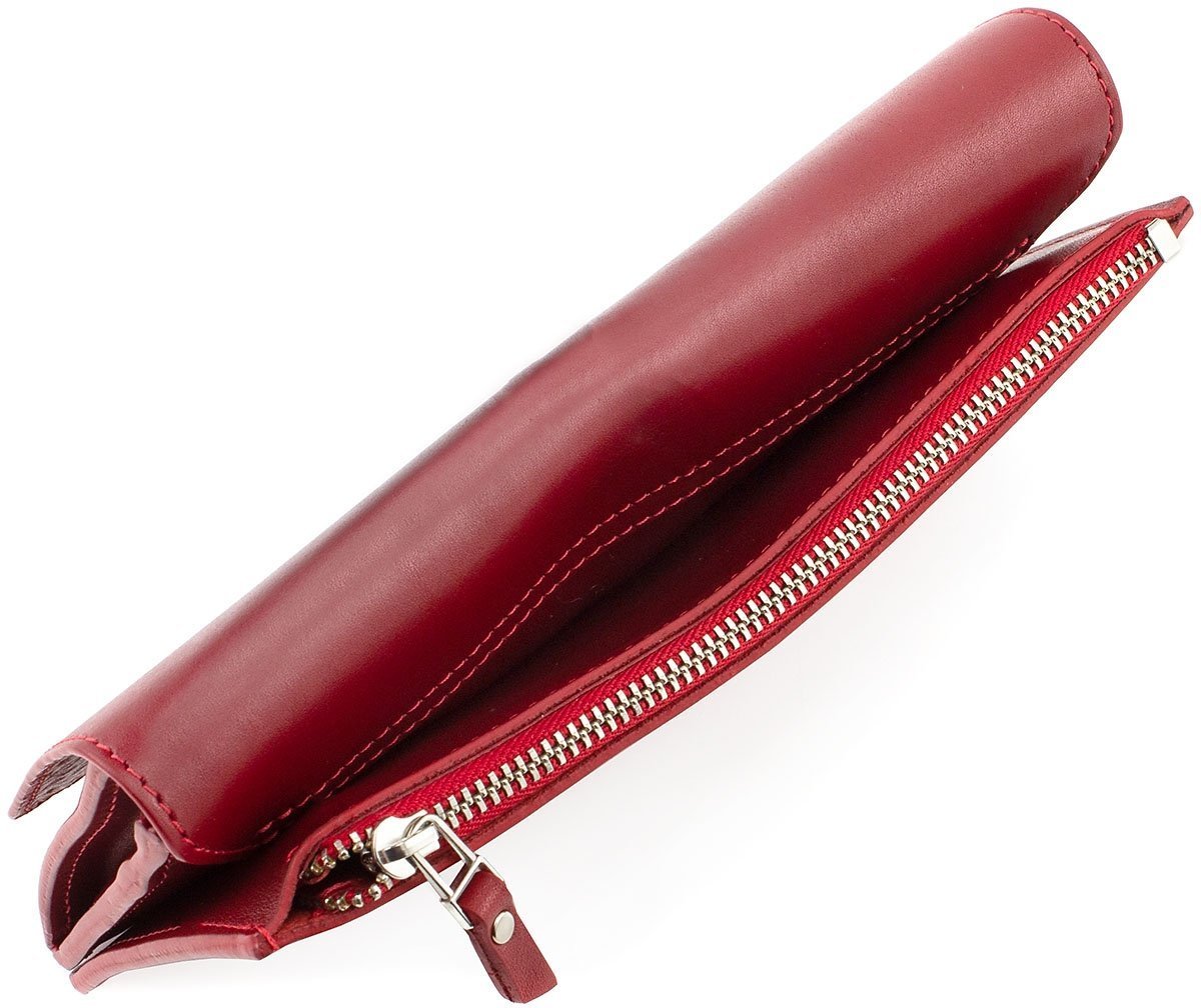 Красивый красный кошелек ручной работы из гладкой кожи Grande Pelle (13302)