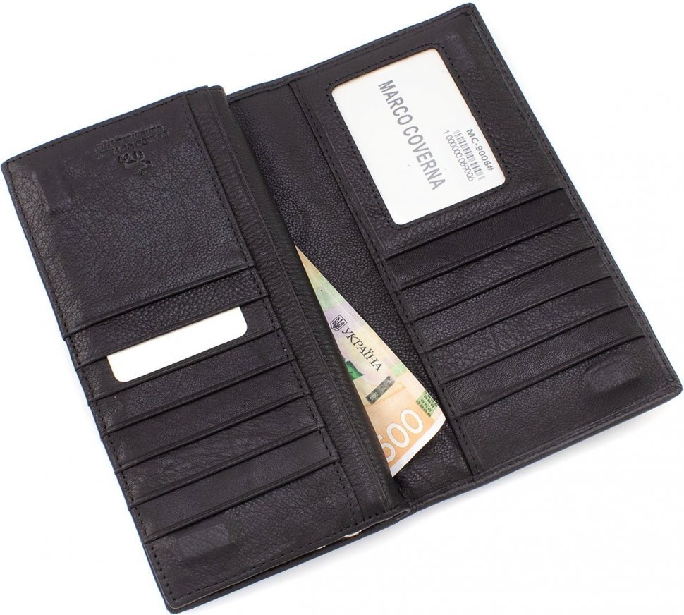 Кожаный мужской бумажник на молнии с блоком под много карточек Marco Coverna (18145)