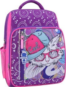 Шкільний текстильний рюкзак для дівчаток фіолетового кольору з котом Bagland 53752