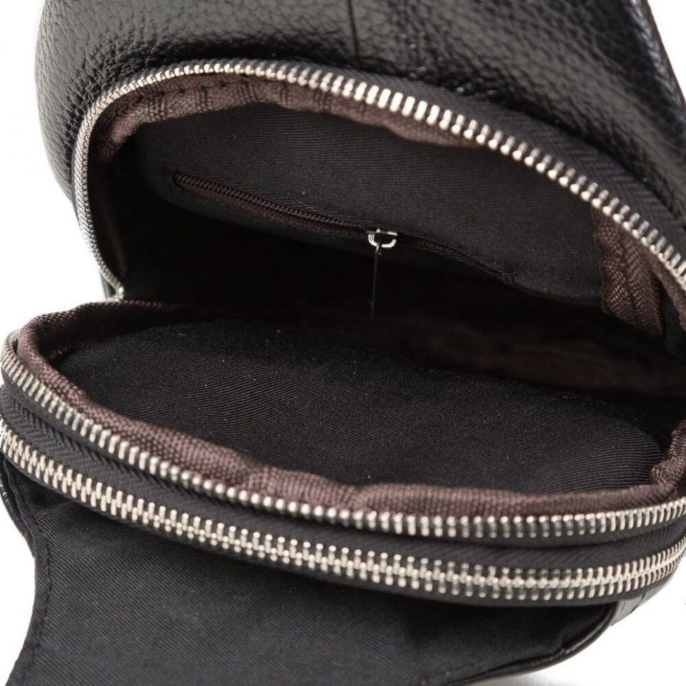 Мужская сумка-слинг на грудь из натуральной черной кожи Tiding Bag (15873)