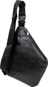 Черная тонкая мужская сумка-слинг из кожзаменителя Vintage (20565)