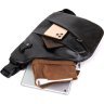 Черная тонкая мужская сумка-слинг из кожзаменителя Vintage (20565) - 5