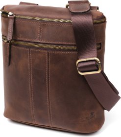 Чоловіча сумка наплічна коричневого кольору з натуральної шкіри в стилі вінтаж SHVIGEL (11103)