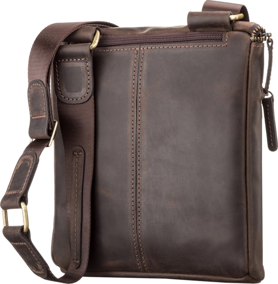 Мужская наплечная сумка коричневого цвета из натуральной кожи в стиле винтаж SHVIGEL (11103)