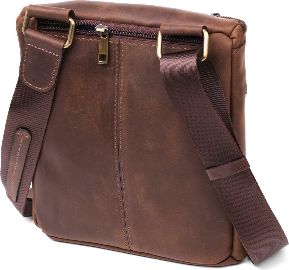 Чоловіча сумка наплічна коричневого кольору з натуральної шкіри в стилі вінтаж SHVIGEL (11103)