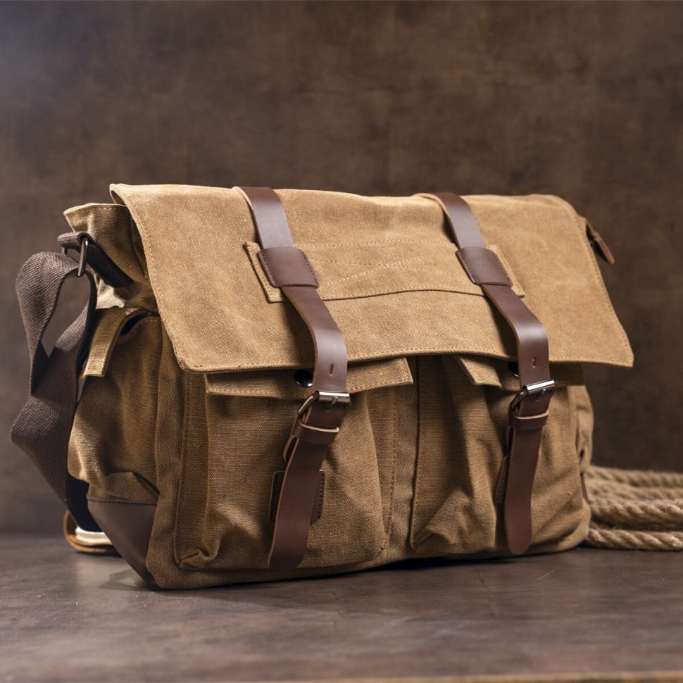 Функциональная коричневая сумка из текстиля на плечо Vintage (20150) modnotak фото №3