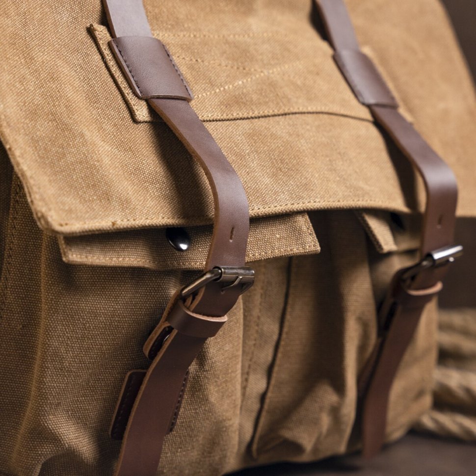 Функциональная коричневая сумка из текстиля на плечо Vintage (20150)