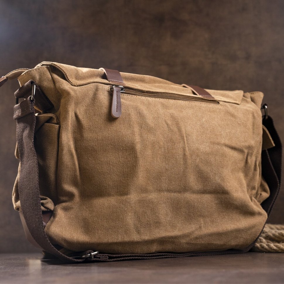 Функциональная коричневая сумка из текстиля на плечо Vintage (20150)