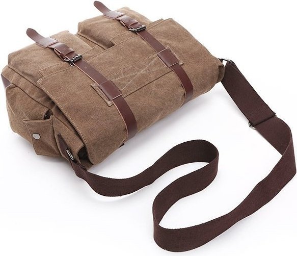 Функціональна коричнева сумка з текстилю на плече Vintage (20150)