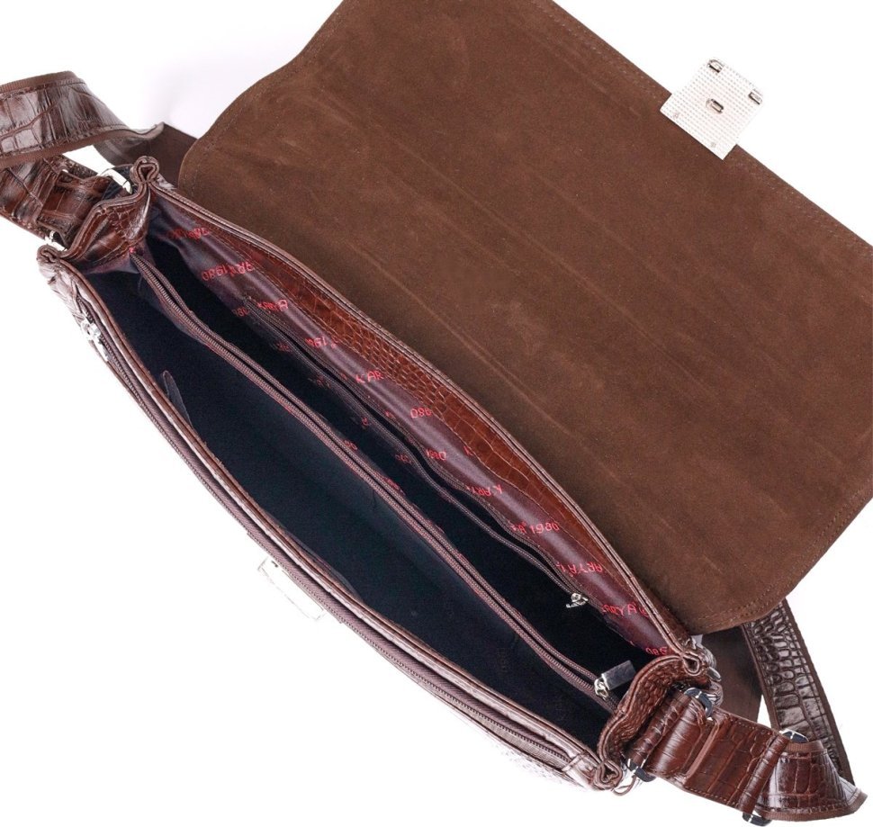 Коричневий чоловічий діловий портфель із натуральної шкіри під крокодила KARYA (2420938)