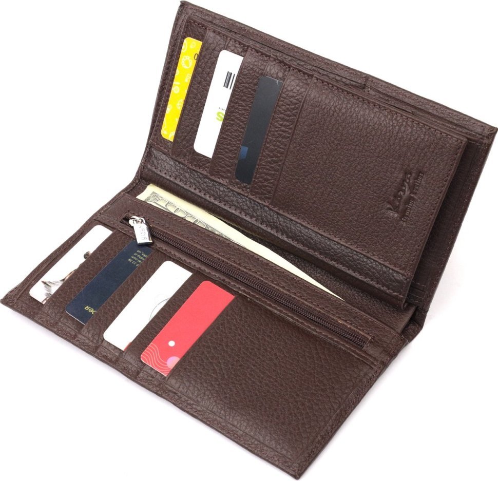 Вертикальный мужской бумажник из натуральной кожи коричневого цвета KARYA (2421138)