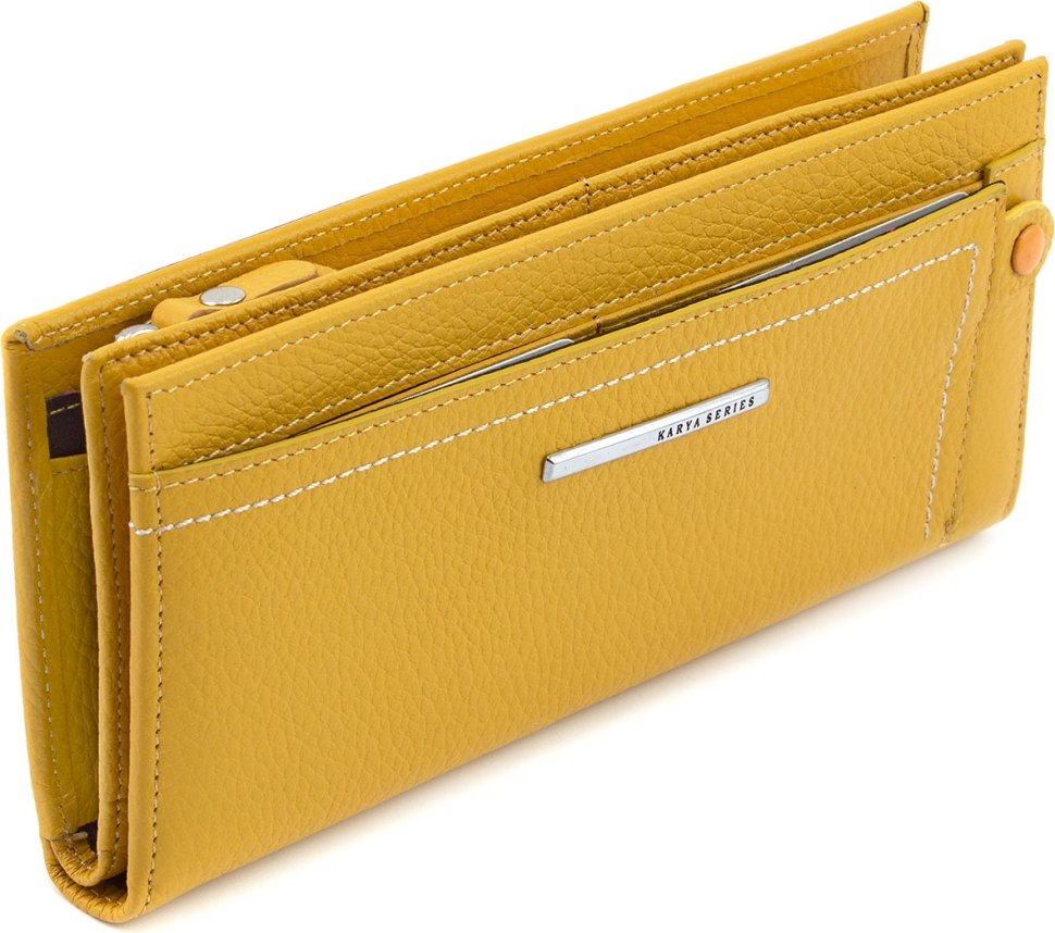 Желтый кожаный кошелек из фактурной кожи большого размера KARYA (21060)