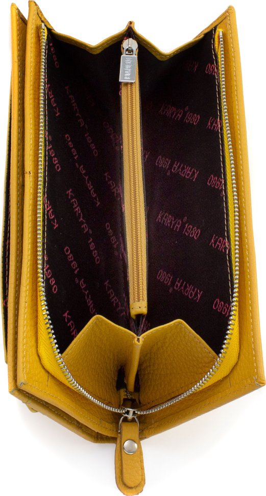 Желтый кожаный кошелек из фактурной кожи большого размера KARYA (21060)