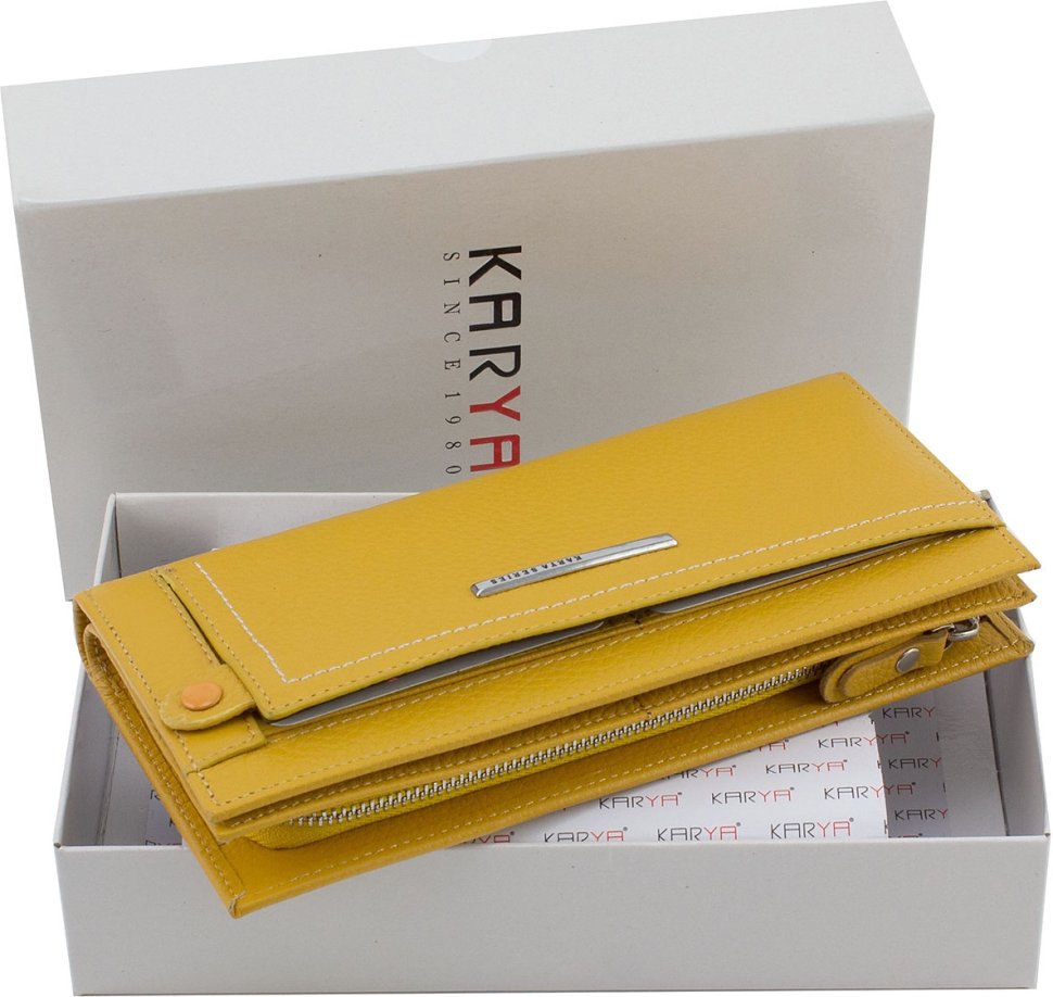 Жовтий шкіряний гаманець із фактурної шкіри великого розміру KARYA (21060)